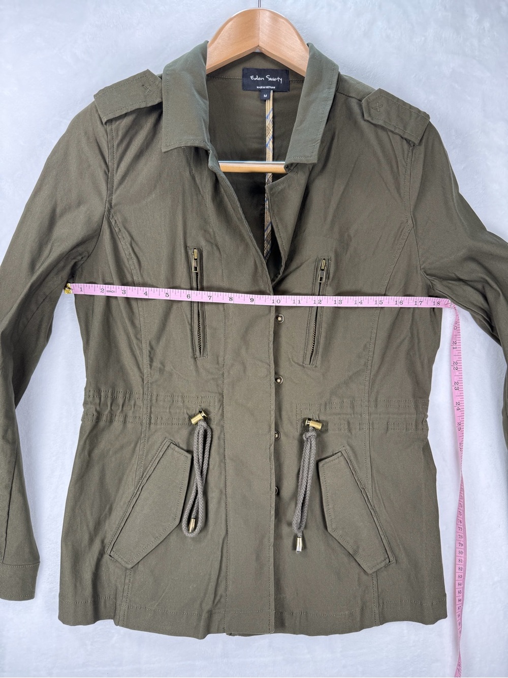 Eden Society Olive Green Military Utility Jacket M Drawstring Waist - Picture 11 of 13